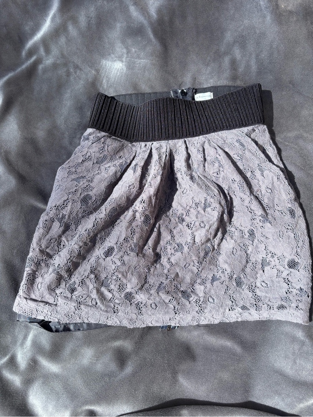 Dynamite Lace Mini Skirt with Black Elastic Waistband - Gray